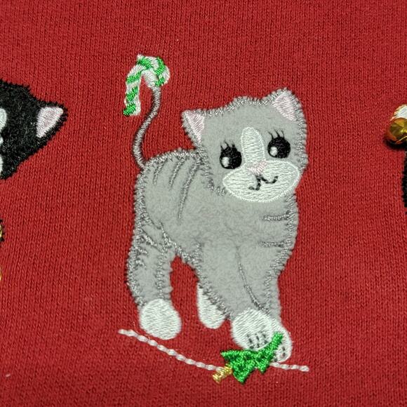 VTG 90s Grandma Sweatshirt Womens Sz M Cat Kittens Embroidered Bell Christmas - Picture 5 of 10